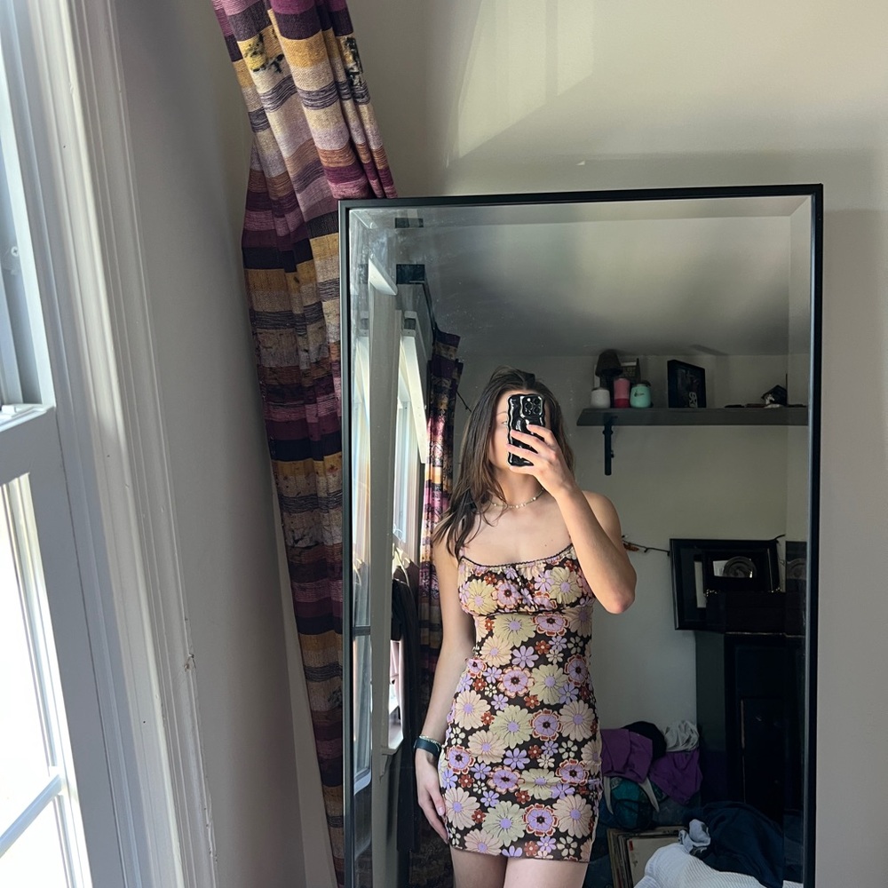 Princess Polly Floral Mini Dress - Black and Yellow